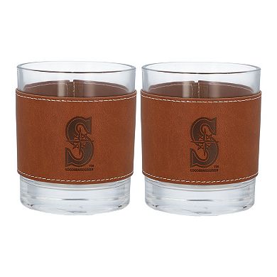 Seattle Mariners 2-Pack 12oz Rocks Glass with Leather Wrap