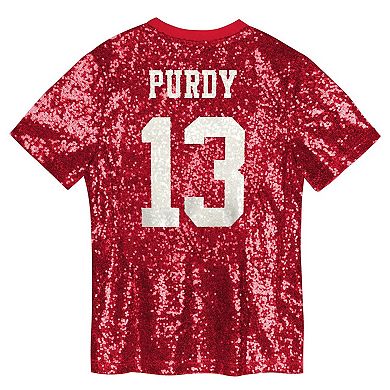 Girls Youth Brock Purdy Scarlet San Francisco 49ers Sequin V-Neck Fashion Jersey