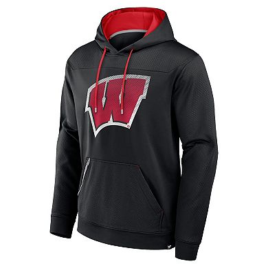 Men's Fanatics Black Wisconsin Badgers Defender Dot Faded Primary Pullover Hoodie