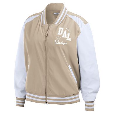 Women's WEAR by Erin Andrews Tan Dallas Cowboys Tonal Full-Zip Bomber Jacket Tonal Full-Zip Bomber Jacket