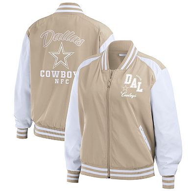 Women's WEAR by Erin Andrews Tan Dallas Cowboys Tonal Full-Zip Bomber Jacket Tonal Full-Zip Bomber Jacket
