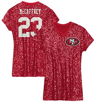 Girls Youth��Christian McCaffrey Scarlet San Francisco 49ers Sequin Player Name & Number V-Neck Dress