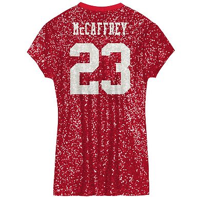 Girls Youth Christian McCaffrey Scarlet San Francisco 49ers Sequin Player Name & Number V-Neck Dress