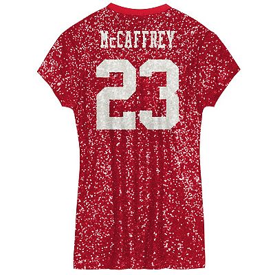 Girls Youth Christian McCaffrey Scarlet San Francisco 49ers Sequin Player  Name & Number V-Neck Dress
