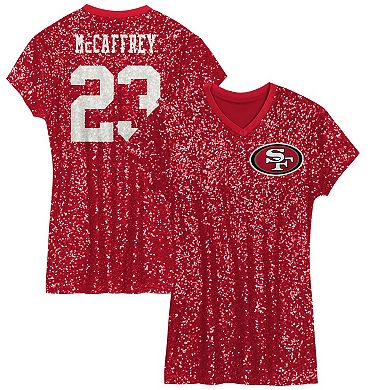 Girls Youth Christian McCaffrey Scarlet San Francisco 49ers Sequin Player Name & Number V-Neck Dress
