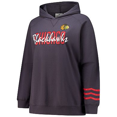 Women's Fanatics Charcoal Chicago Blackhawks Plus Size Lightweight Fleece Pullover Hoodie