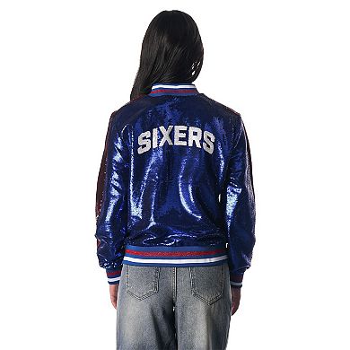 Women's The Wild Collective Royal Philadelphia 76ers Sequin Bomber Full-Zip Jacket