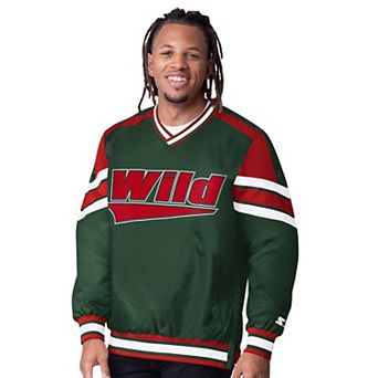 Men's Starter Green Minnesota Wild Reliver I V-Neck Pullover Sweatshirt