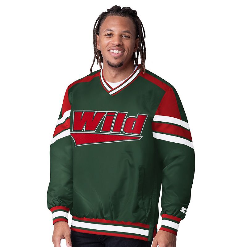Men's Starter Green Minnesota Wild Reliver I V-Neck Pullover Jacket, Size: Medium