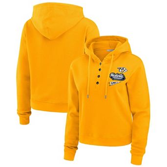 Women's WEAR by Erin Andrews Gold Nashville Predators Waffle-Knit Pullover Hoodie