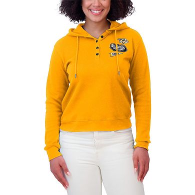 Women's WEAR by Erin Andrews Gold Nashville Predators Waffle-Knit Pullover Hoodie