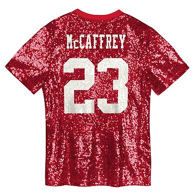 Girls Youth Christian McCaffrey Scarlet San Francisco 49ers Sequin V-Neck Fashion Jersey