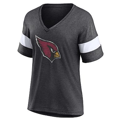 Women's Fanatics Heathered Charcoal/White Arizona Cardinals Distressed Team Tri-Blend V-Neck T-Shirt