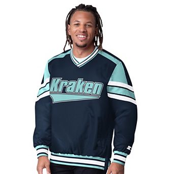 Men's Starter Deep Sea Blue Seattle Kraken Reliver I V-Neck Pullover Sweatshirt