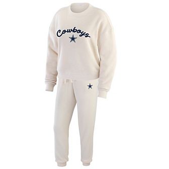 Women's WEAR by Erin Andrews Oatmeal Dallas Cowboys Plus Size Rib-Knit Long Sleeve T-Shirt & Pants Lounge Set