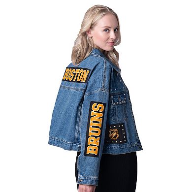 Women's G-III 4Her by Carl Banks Boston Bruins Game Ball Cropped Button-Up Denim Jacket