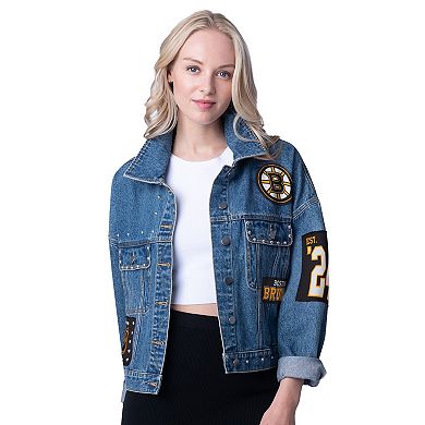 Women's G-III 4Her by Carl Banks Boston Bruins Game Ball Cropped Button-Up Denim Jacket