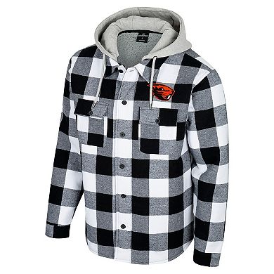 Men's Colosseum Black/White Oregon State Beavers Buffalo Plaid Full-Zip Jacket