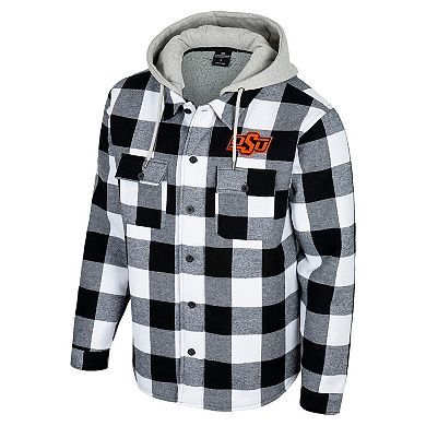 Men's Colosseum Black/White Oklahoma State Cowboys Buffalo Plaid Full-Zip Jacket