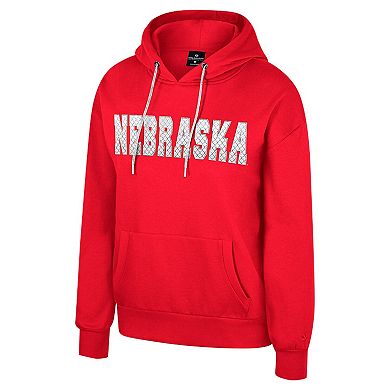 Women's Colosseum Scarlet Nebraska Huskers Reflection Rhinestone Drawcord Pullover Hoodie