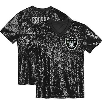 Girls Youth Maxx Crosby Black Las Vegas Raiders Sequin V-Neck Fashion Jersey