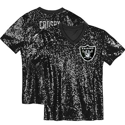 Girls Youth Maxx Crosby Black Las Vegas Raiders Sequin V-Neck