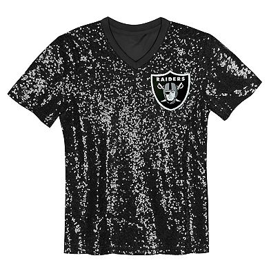 Girls Youth Maxx Crosby Black Las Vegas Raiders Sequin V-Neck Fashion Jersey