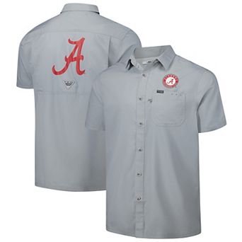 Men's Columbia Gray Alabama Crimson Tide PFG Slack Tide�� Omni-Shade�� Button-Up Camp Shirt