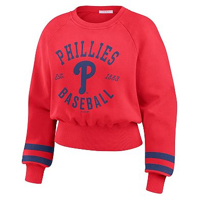 Women's WEAR by Erin Andrews Red Philadelphia Phillies Vintage Washed Cropped Pullover Sweatshirt