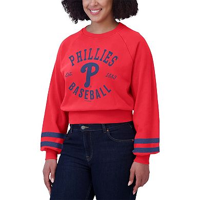 Women's WEAR by Erin Andrews Red Philadelphia Phillies Vintage Washed Cropped Pullover Sweatshirt