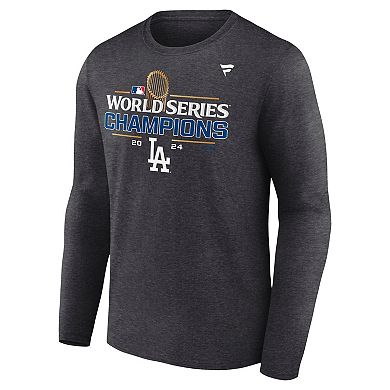 Men's Fanatics Heather Charcoal Los Angeles Dodgers Big & Tall 2024 World Series Champions Locker Room Long Sleeve T-Shirt