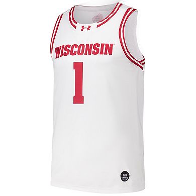 Men's Under Armour #1 White Wisconsin Badgers Replica Basketball Jersey