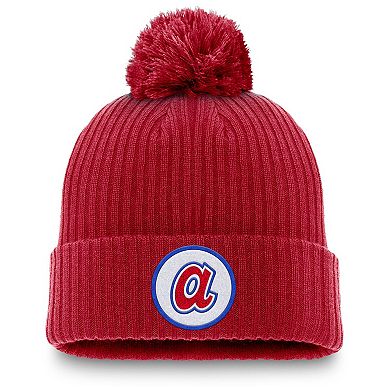 Men's Nike Red Atlanta Braves Cooperstown Collection Patch Cuffed Knit Hat with Pom