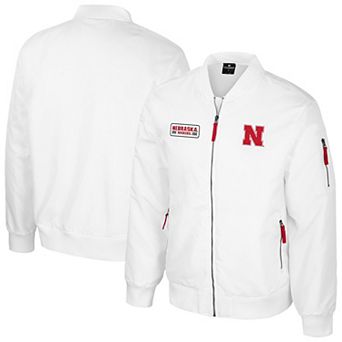 Men's Colosseum White Nebraska Huskers White Rabbit Full-Zip Bomber Jacket