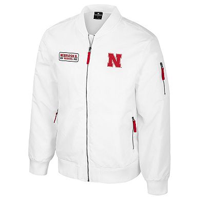 Men's Colosseum Nebraska Huskers White Rabbit Full-Zip Bomber Jacket