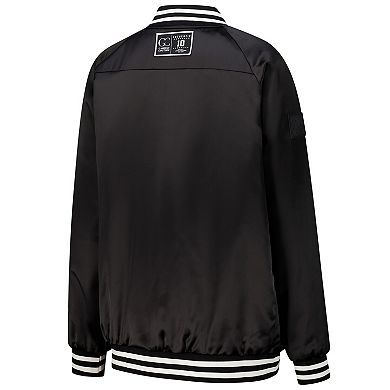 Women's Gameday Couture Black/Orange Cincinnati Bengals Oversized Hot Shot Rhinestone Throwback Full-Snap Varsity Bomber Jacket