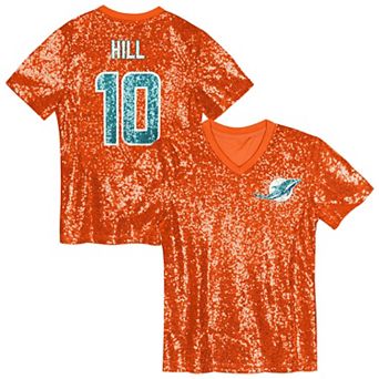 Girls Youth Tyreek Hill Orange Miami Dolphins Sequin V-Neck Fashion Jersey