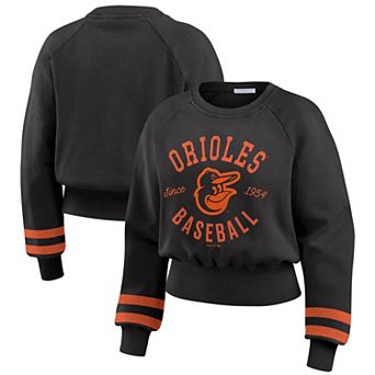 Women's WEAR by Erin Andrews Black Baltimore Orioles Vintage Washed Cropped Pullover Sweatshirt