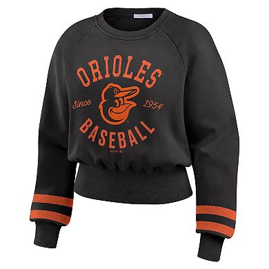 Women's WEAR by Erin Andrews Black Baltimore Orioles Vintage Washed Cropped Pullover Sweatshirt