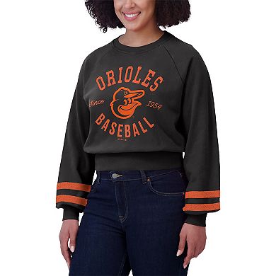 Women's WEAR by Erin Andrews Black Baltimore Orioles Vintage Washed Cropped Pullover Sweatshirt