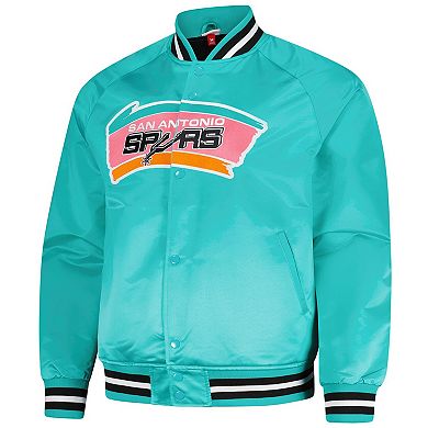 Men's Mitchell & Ness Teal San Antonio Spurs Hardwood Classics Throwback Wordmark Raglan Full-Snap Jacket