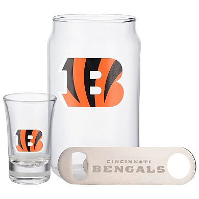 "The Memory Company Cincinnati Bengals Three-Pack Beer Glass, 2oz. Shot Glass & Bottle Opener Set"