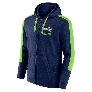 Men's Fanatics Heather College Navy Seattle Seahawks Gains Full-Zip Hoodie