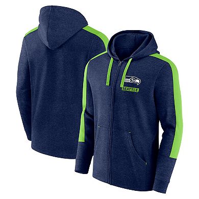 Men's Fanatics Heather College Navy Seattle Seahawks Gains Full-Zip Hoodie