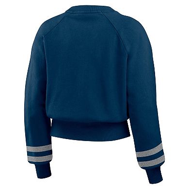 Women's WEAR by Erin Andrews Navy New York Yankees Vintage Washed Cropped Pullover Sweatshirt