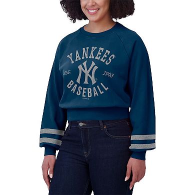 Women's WEAR by Erin Andrews Navy New York Yankees Vintage Washed Cropped Pullover Sweatshirt