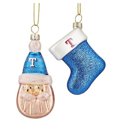 Texas Rangers Two-Pack Santa & Stocking Blown Glass Ornament Set