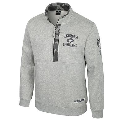 Men's Colosseum Heather Gray Colorado Buffaloes OORAH OHT Military Appreciation Fleece Quarter-Zip Jacket