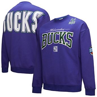 Men's Mitchell & Ness Purple Milwaukee Bucks Hardwood Classics There & Back 2.0 Vintage Pullover Sweatshirt