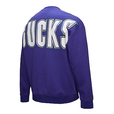 Men's Mitchell & Ness Purple Milwaukee Bucks Hardwood Classics There & Back 2.0 Vintage Pullover Sweatshirt